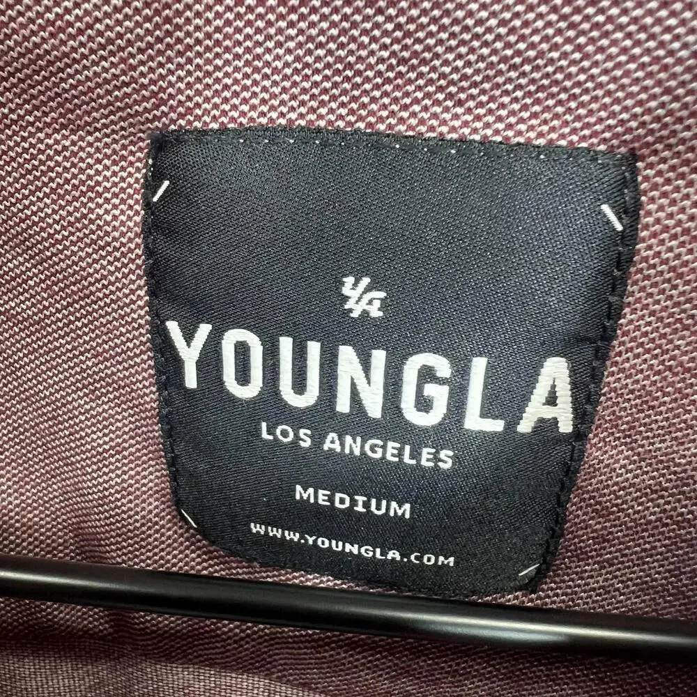 YoungLA Shirt Mens M Heather Burgundy Button Up Long‎ Sleeve Stretch Cotton